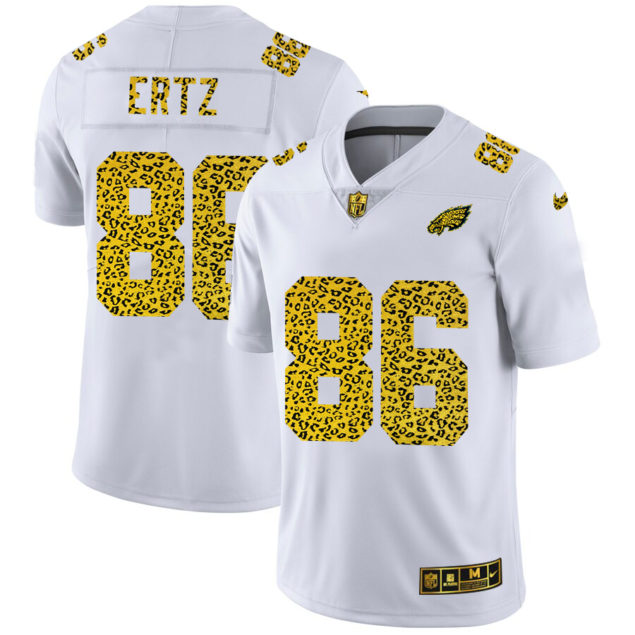 Custom Philadelphia Eagles 86 Zach Ertz Men Nike Flocked Leopard Print Vapor Limited NFL Jersey White